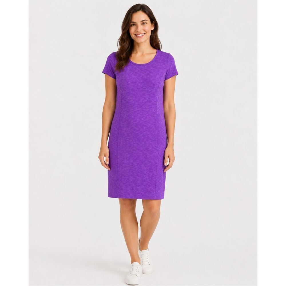 Duluth Trading NoGa Purple & White Striped Knee Length Active Dress M #784